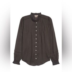 Faherty Willa Blouse in Faded Black Size Small Cotton Peasant Long Sleeve Top
